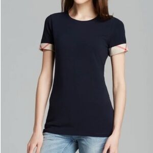 Burberry Check Classic Logo Cuffed Tee. Size XS